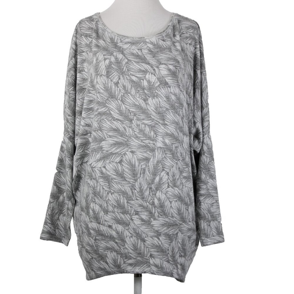 White House Black Market $89 Sz S Gray White Feather Dolman Tunic Rayon Top